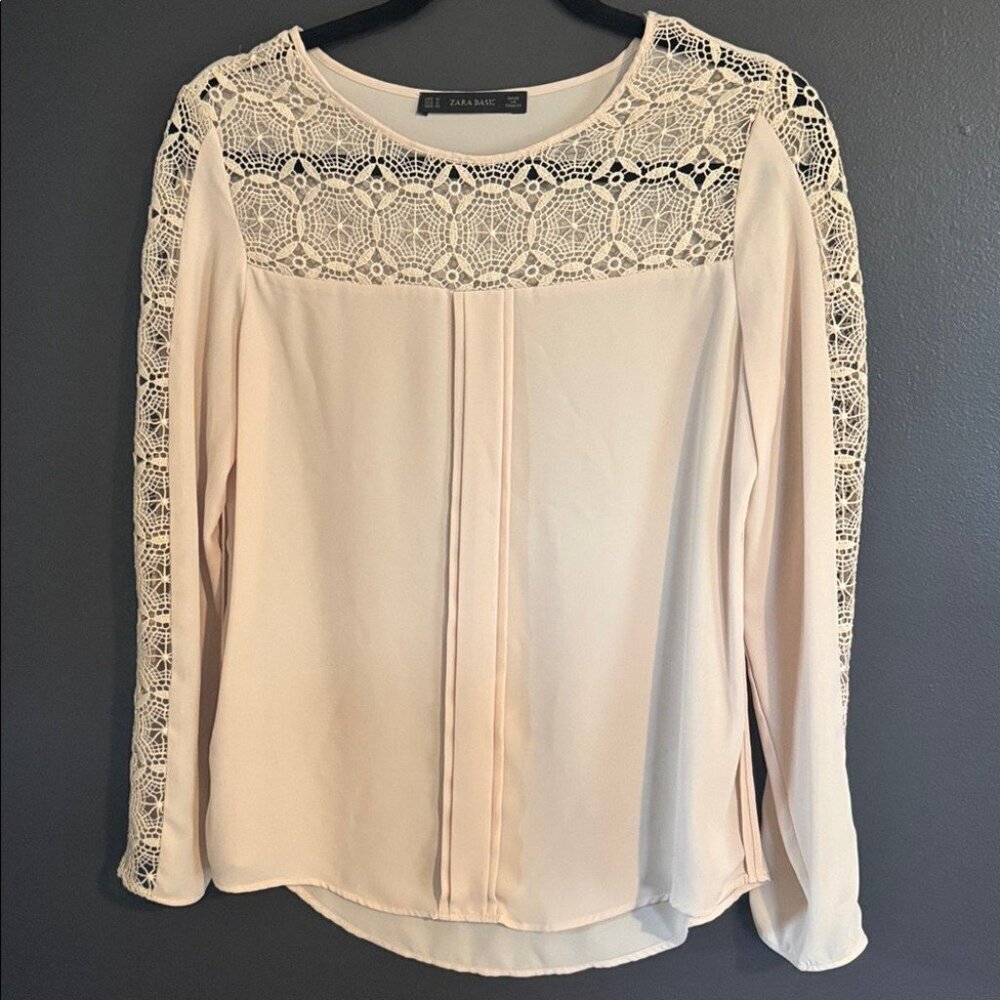 Elegant Zara Lace Detail Blouse - Nude tone Size S - Picture 2 of 7
